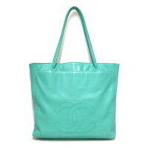 CHANEL Coco Mark Tote Bag Turquoise Blue Leather Lambskin
